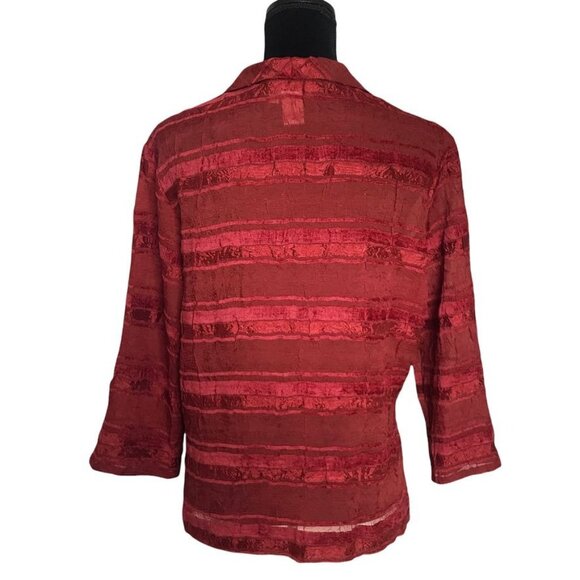 Coldwater Creek Striped Red Burgundy Sheer w/Applique Blouse - Size Petite Large - Picture 4 of 6